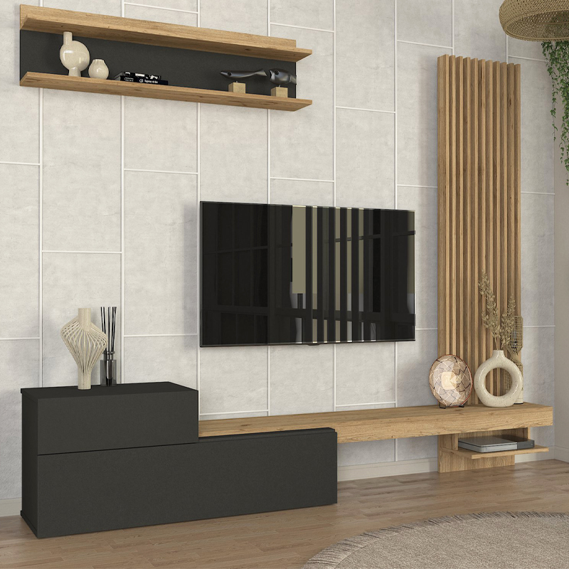 Σύνθεση τηλεόρασης Dumont Megapap χρώμα ανθρακί - sepet oak 240x36,8x200εκ. - Image 3