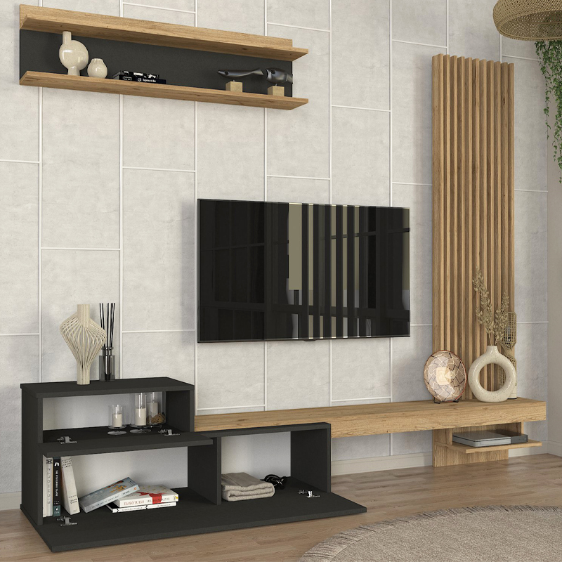 Σύνθεση τηλεόρασης Dumont Megapap χρώμα ανθρακί - sepet oak 240x36,8x200εκ. - Image 4