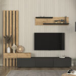 Σύνθεση τηλεόρασης Rosaline Megapap χρώμα ανθρακί – sepet oak 233×31,3×196,8εκ.