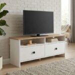 Έπιπλο τηλεόρασης Gradias Megapap χρώμα λευκό – sapphire oak 120×29,6×46,8εκ.