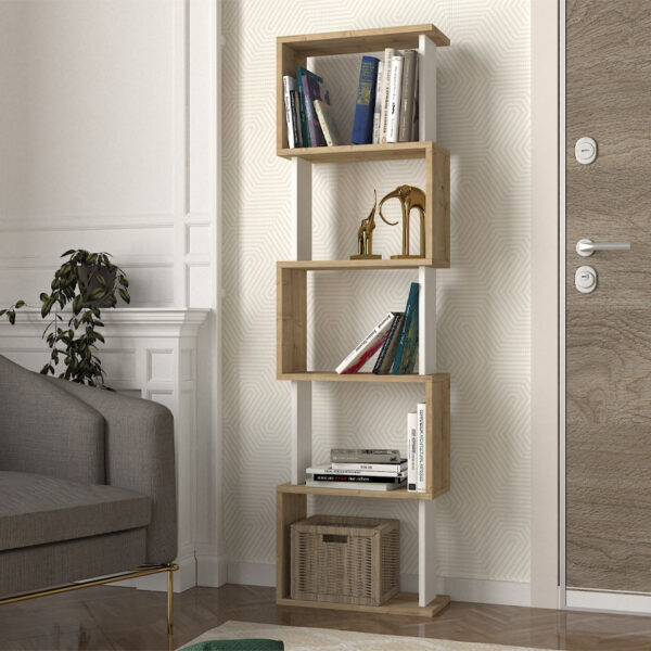 Βιβλιοθήκη Alvina Megapap χρώμα sapphire oak – λευκό 45×19,6×158,8εκ.