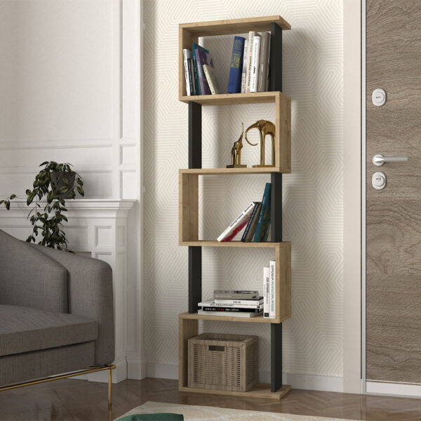 Βιβλιοθήκη Alvina Megapap χρώμα sapphire oak – ανθρακί 45×19,6×158,8εκ.