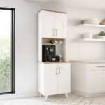Έπιπλο κουζίνας Kalira 2 Megapap χρώμα λευκό – rota oak 60x40x196εκ.