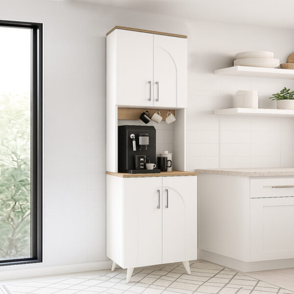 Έπιπλο κουζίνας Kalira 2 Megapap χρώμα λευκό – rota oak 60x40x196εκ.
