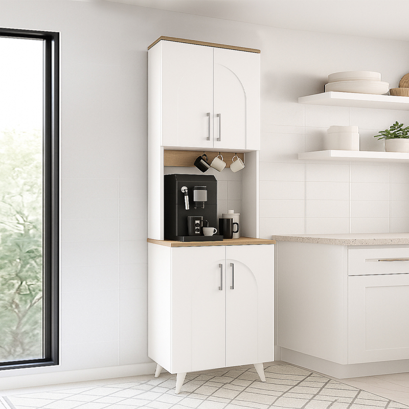 Έπιπλο κουζίνας Kalira 2 Megapap χρώμα λευκό – rota oak 60x40x196εκ.