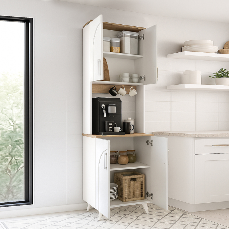 Έπιπλο κουζίνας Kalira 2 Megapap χρώμα λευκό - rota oak 60x40x196εκ. - Image 2