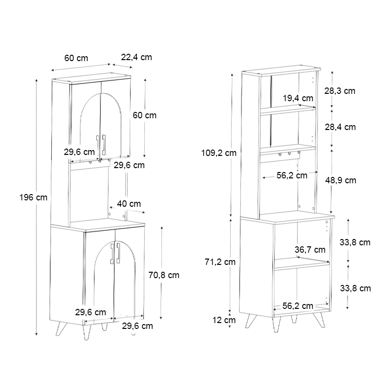 Έπιπλο κουζίνας Kalira 2 Megapap χρώμα λευκό - rota oak 60x40x196εκ. - Image 5