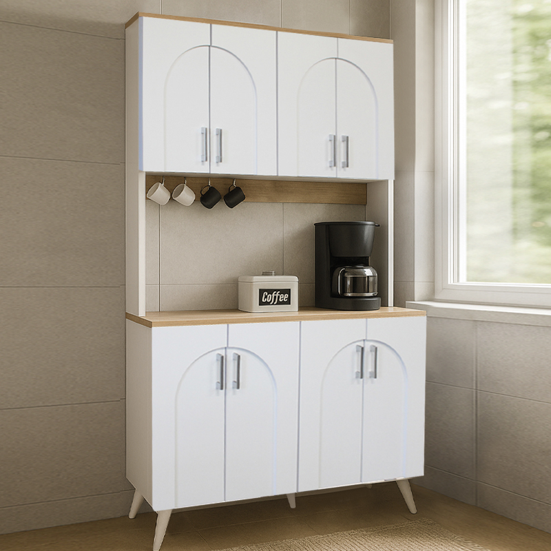 Έπιπλο κουζίνας Kalira 4 Megapap χρώμα λευκό - rota oak 120x40x196εκ. - Image 3