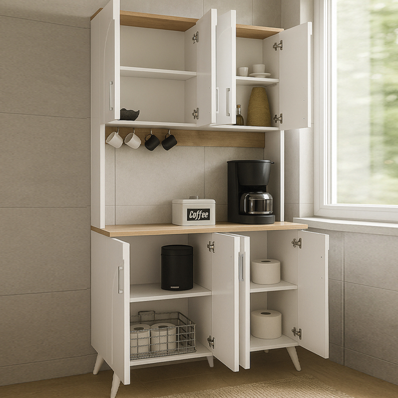 Έπιπλο κουζίνας Kalira 4 Megapap χρώμα λευκό - rota oak 120x40x196εκ. - Image 4