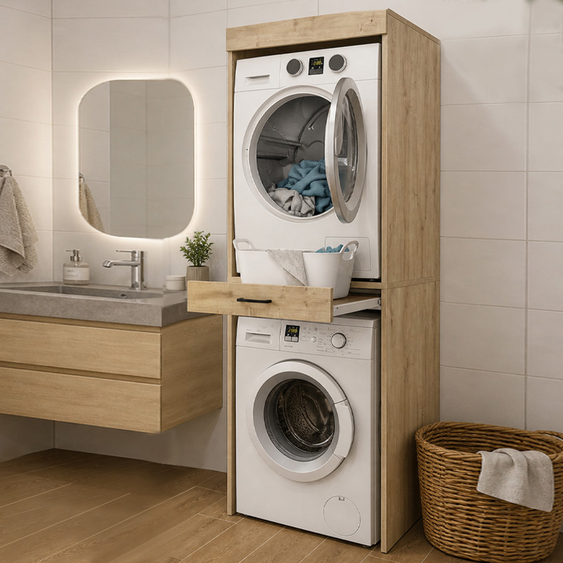 Έπιπλο πλυντηρίου - στεγνωτηρίου Fika Megapap χρώμα sapphire oak 67x61,8x198,5εκ. - Image 7