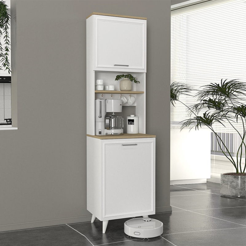 Έπιπλο κουζίνας Potter 1 Megapap χρώμα λευκό – rota oak 53,4×39,6×196,1εκ.