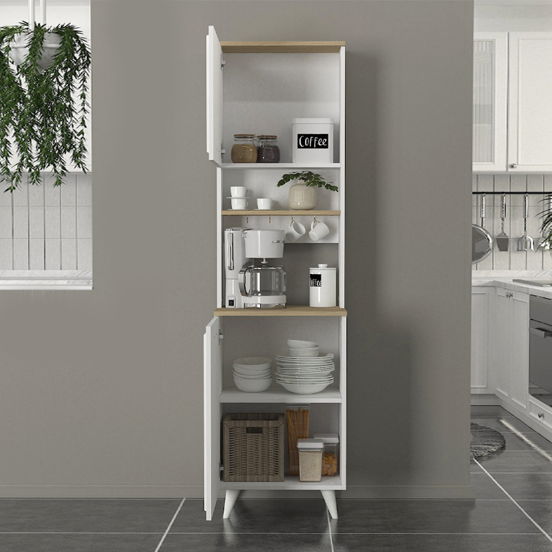 Έπιπλο κουζίνας Potter 1 Megapap χρώμα λευκό - rota oak 53,4x39,6x196,1εκ. - Image 2