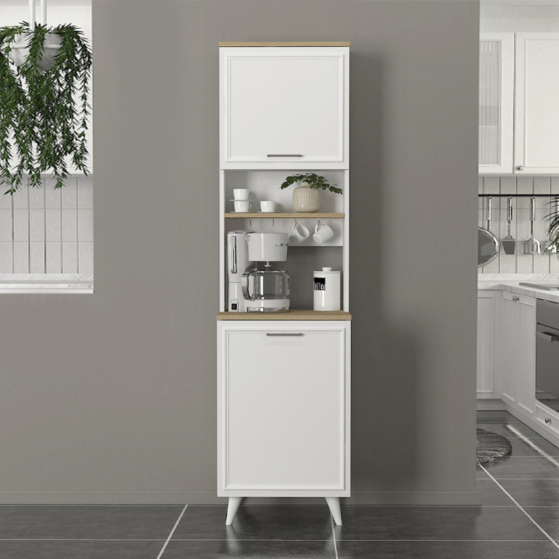 Έπιπλο κουζίνας Potter 1 Megapap χρώμα λευκό - rota oak 53,4x39,6x196,1εκ. - Image 3