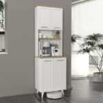 Έπιπλο κουζίνας Potter 2 Megapap χρώμα λευκό – rota oak 60x40x196,1εκ.
