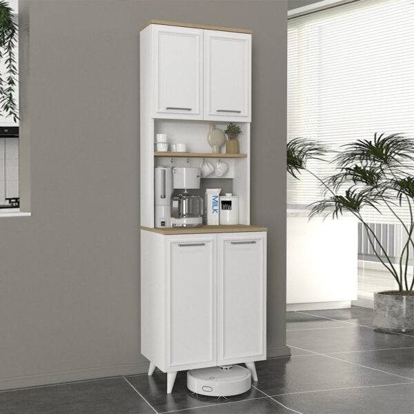 Έπιπλο κουζίνας Potter 2 Megapap χρώμα λευκό – rota oak 60x40x196,1εκ.