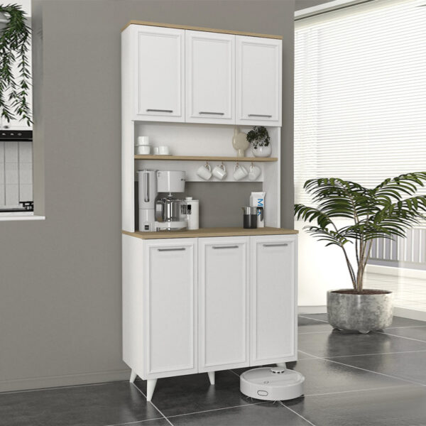 Έπιπλο κουζίνας Potter 3 Megapap χρώμα λευκό – rota oak 90x40x196,1εκ.