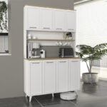 Έπιπλο κουζίνας Potter 4 Megapap χρώμα λευκό – rota oak 120x40x196,1εκ.