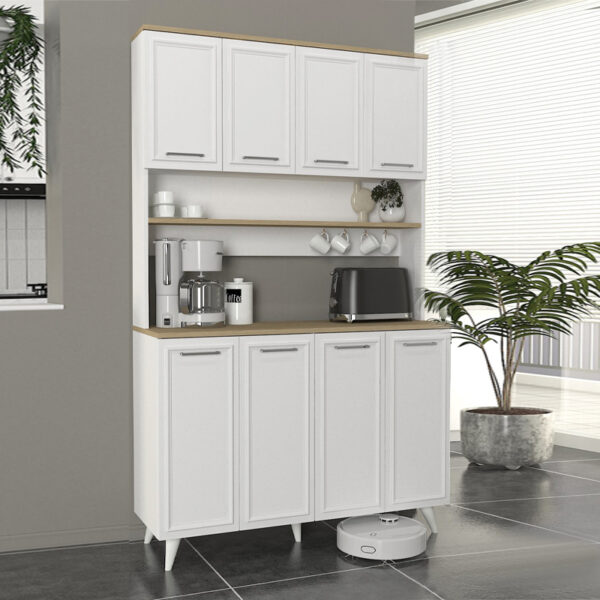 Έπιπλο κουζίνας Potter 4 Megapap χρώμα λευκό – rota oak 120x40x196,1εκ.