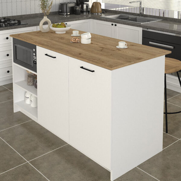Τραπέζι – Πάγκος κουζίνας Peres Megapap χρώμα λευκό – sepet oak 150x70x91,8εκ.