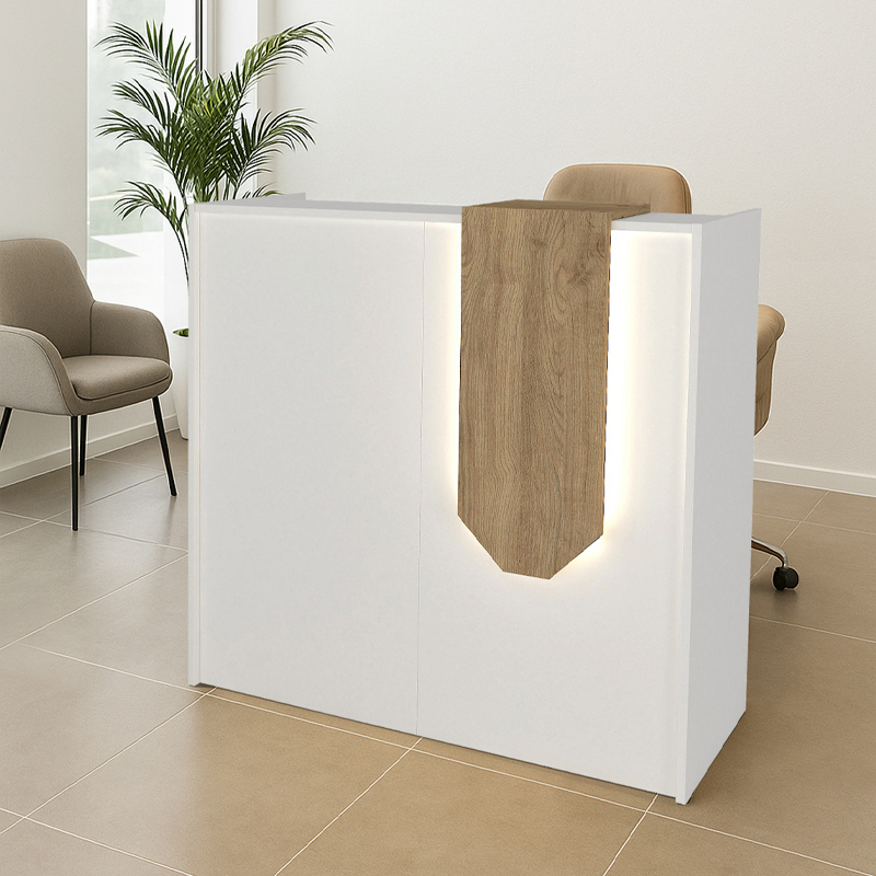 Γραφείο υποδοχής – reception Navita Megapap με LED χρώμα λευκό – sepet oak 113,6x42x111,8εκ.