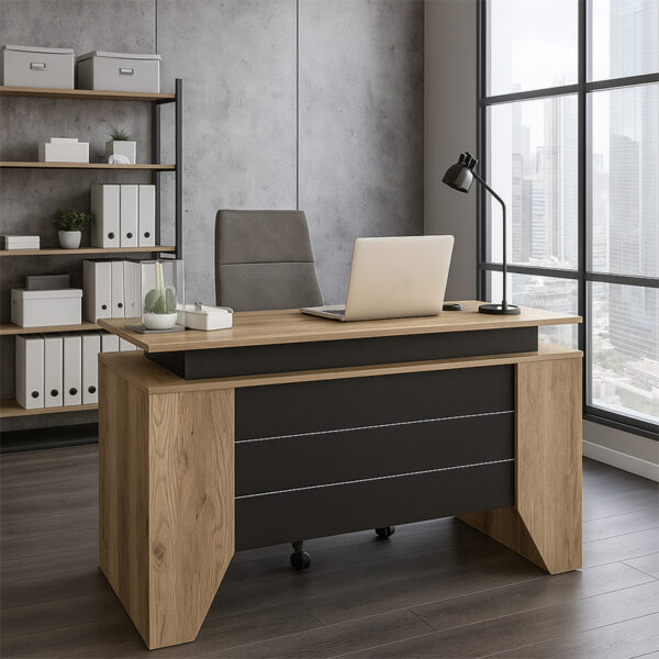 Γραφείο εργασίας Remida Megapap χρώμα sepet oak – ανθρακί 140x60x76,9εκ.