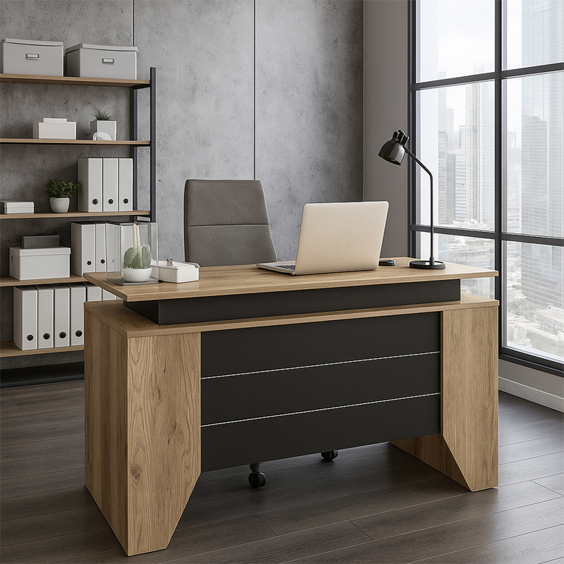 Γραφείο εργασίας Remida Megapap χρώμα sepet oak – ανθρακί 140x60x76,9εκ.