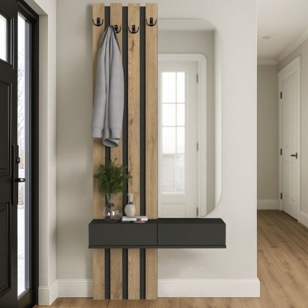Έπιπλο εισόδου Reyas Megapap χρώμα ανθρακί – sepet oak 90x27x205,6εκ.