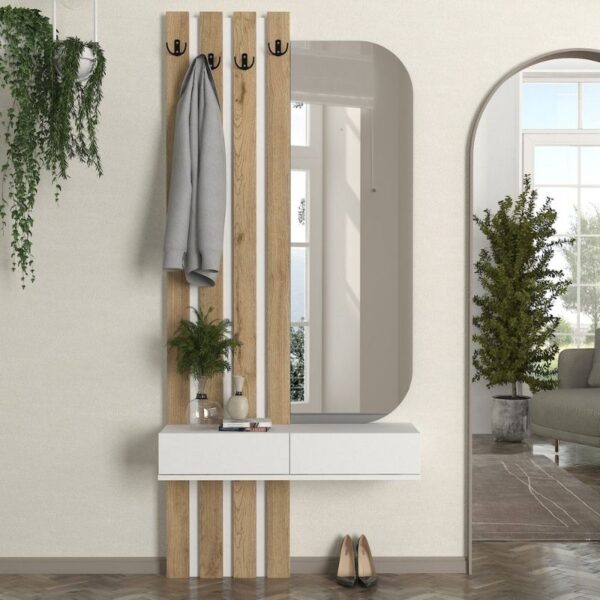 Έπιπλο εισόδου Reyas Megapap χρώμα λευκό – sepet oak 90x27x205,6εκ.