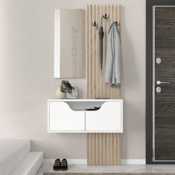 Έπιπλο εισόδου Naro Megapap χρώμα λευκό – sepet oak 90x35x204,2εκ.