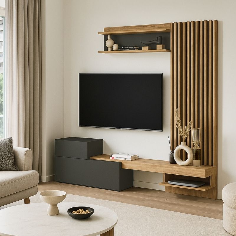 Σύνθεση τηλεόρασης Dumont Megapap χρώμα ανθρακί - sepet oak 180x36,8x200εκ. - Image 2