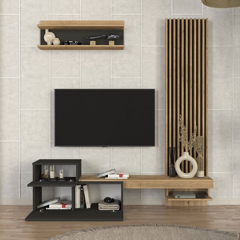 Σύνθεση τηλεόρασης Dumont Megapap χρώμα ανθρακί - sepet oak 180x36,8x200εκ. - Image 5