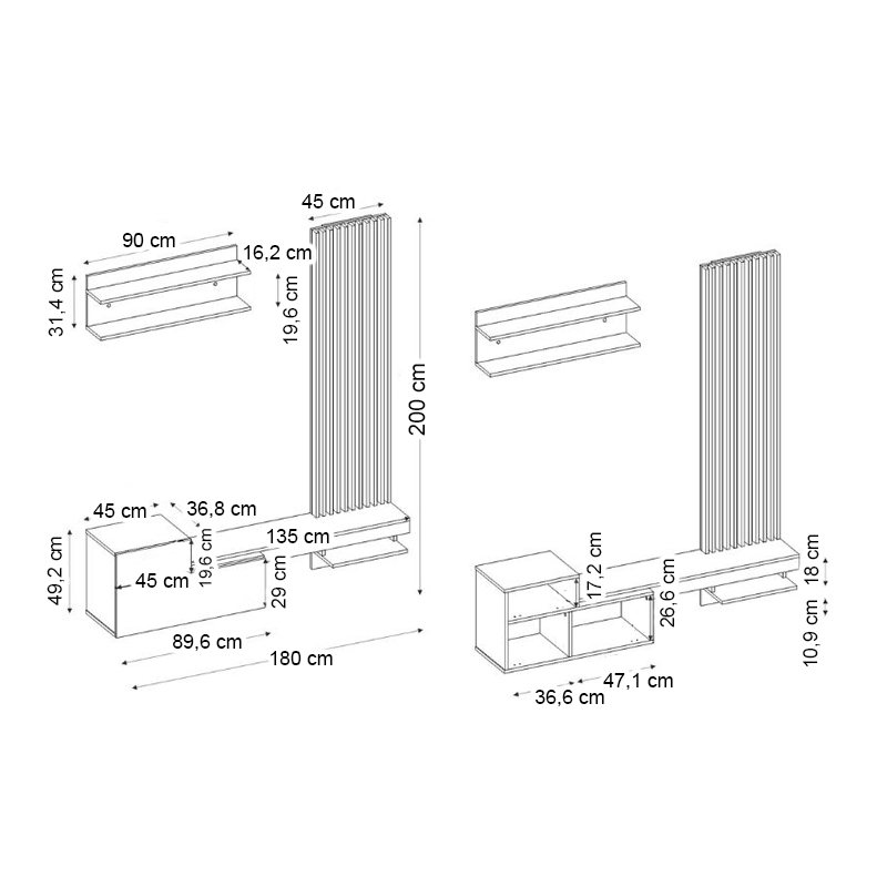 Σύνθεση τηλεόρασης Dumont Megapap χρώμα ανθρακί - sepet oak 180x36,8x200εκ. - Image 10