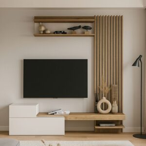 Σύνθεση τηλεόρασης Dumont Megapap χρώμα λευκό - sepet oak 180x36,8x200εκ.