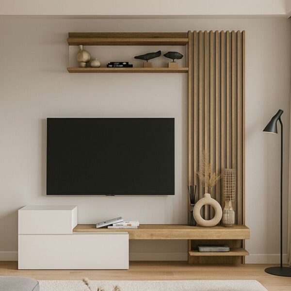 Σύνθεση τηλεόρασης Dumont Megapap χρώμα λευκό – sepet oak 180×36,8×200εκ.