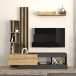 Σύνθεση τηλεόρασης Vermont Megapap χρώμα ανθρακί – sepet oak 180x40x193,8εκ.