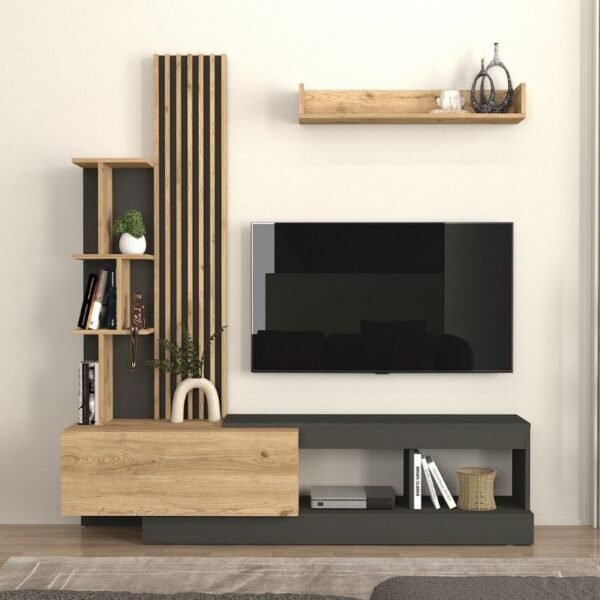 Σύνθεση τηλεόρασης Vermont Megapap χρώμα ανθρακί – sepet oak 180x40x193,8εκ.