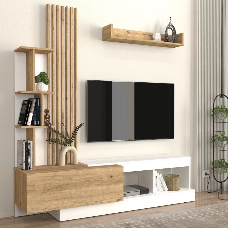Σύνθεση τηλεόρασης Vermont Megapap χρώμα λευκό - sepet oak 180x40x193,8εκ. - Image 2