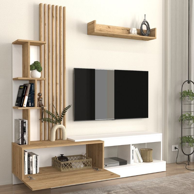 Σύνθεση τηλεόρασης Vermont Megapap χρώμα λευκό - sepet oak 180x40x193,8εκ. - Image 3