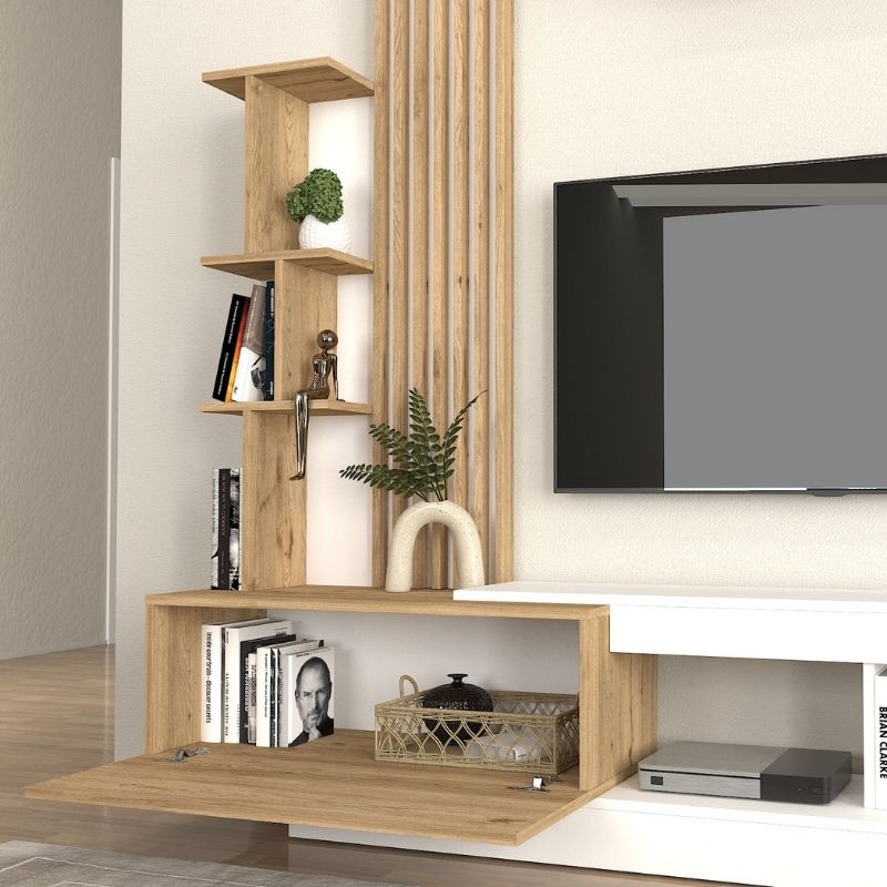 Σύνθεση τηλεόρασης Vermont Megapap χρώμα λευκό - sepet oak 180x40x193,8εκ. - Image 5