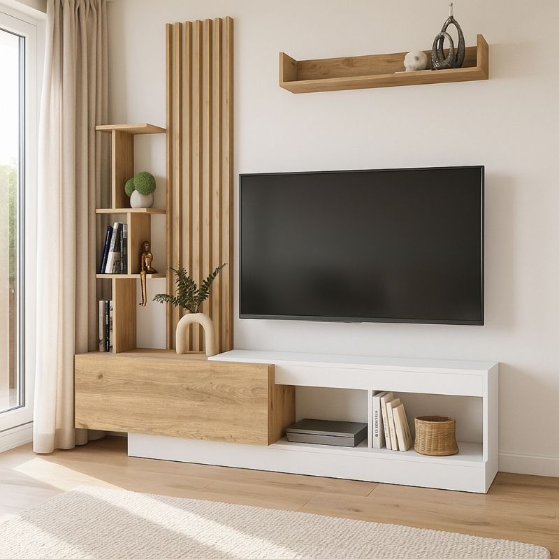 Σύνθεση τηλεόρασης Vermont Megapap χρώμα λευκό - sepet oak 180x40x193,8εκ. - Image 6