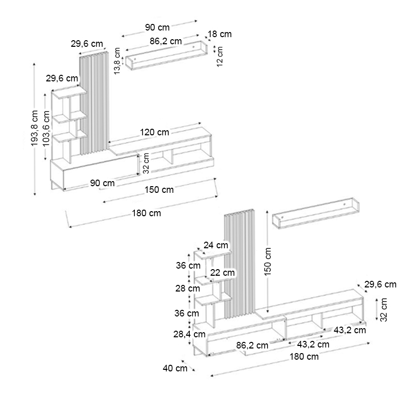 Σύνθεση τηλεόρασης Vermont Megapap χρώμα λευκό - sepet oak 180x40x193,8εκ. - Image 10
