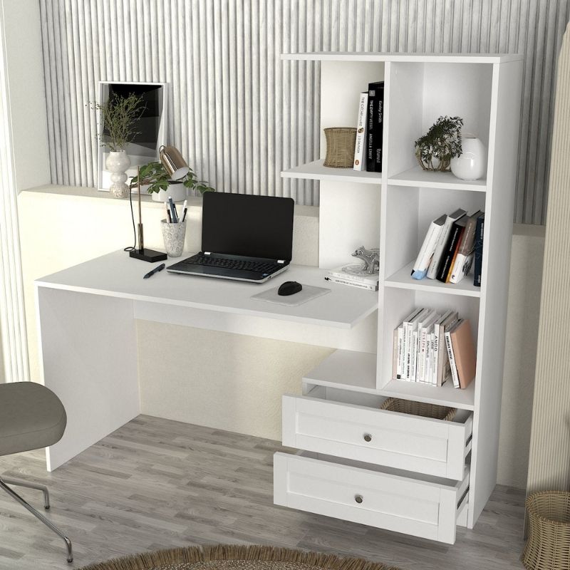 Γραφείο εργασίας Mantra Megapap χρώμα λευκό 150x60x152εκ. - Image 3