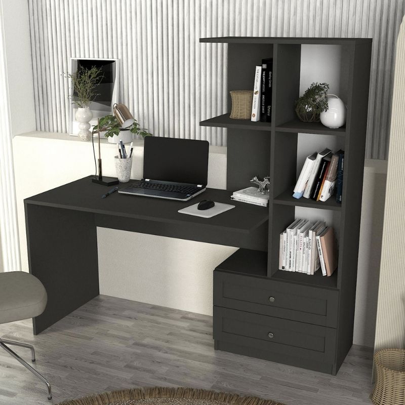 Γραφείο εργασίας Mantra Megapap χρώμα ανθρακί 150x60x152εκ. - Image 2