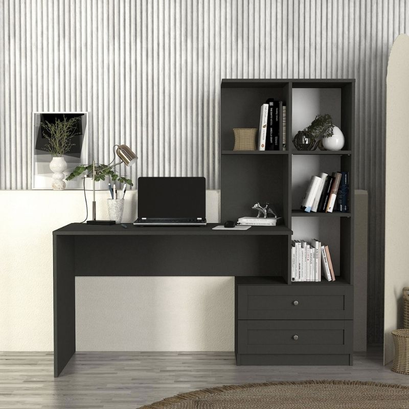 Γραφείο εργασίας Mantra Megapap χρώμα ανθρακί 150x60x152εκ. - Image 4