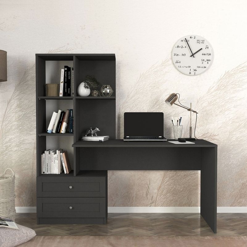 Γραφείο εργασίας Mantra Megapap χρώμα ανθρακί 150x60x152εκ. - Image 5
