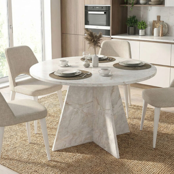 Τραπέζι Tailor Megapap χρώμα λευκό εφέ μαρμάρου Ø120×75,7εκ.