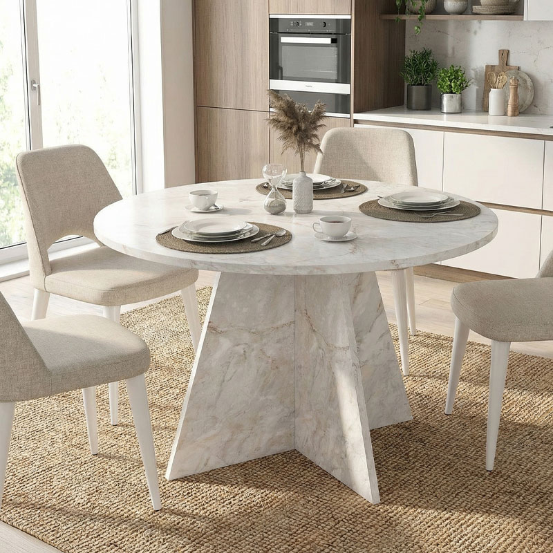 Τραπέζι Tailor Megapap χρώμα λευκό εφέ μαρμάρου Ø120×75,7εκ.