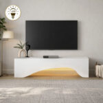 Έπιπλο τηλεόρασης Mara Megapap με LED χρώμα λευκό 150×31,4×40εκ.