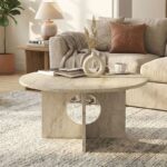 Τραπεζάκι σαλονιού Mara Megapap χρώμα travertine Ø75×36,8εκ.