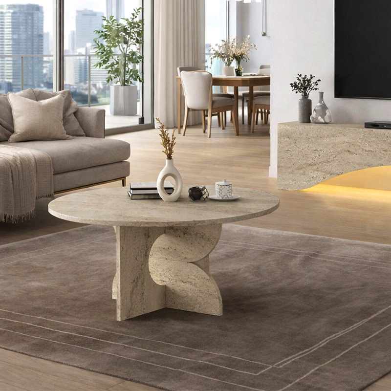 Τραπεζάκι σαλονιού Mara Megapap χρώμα travertine Ø75x36,8εκ. - Image 6